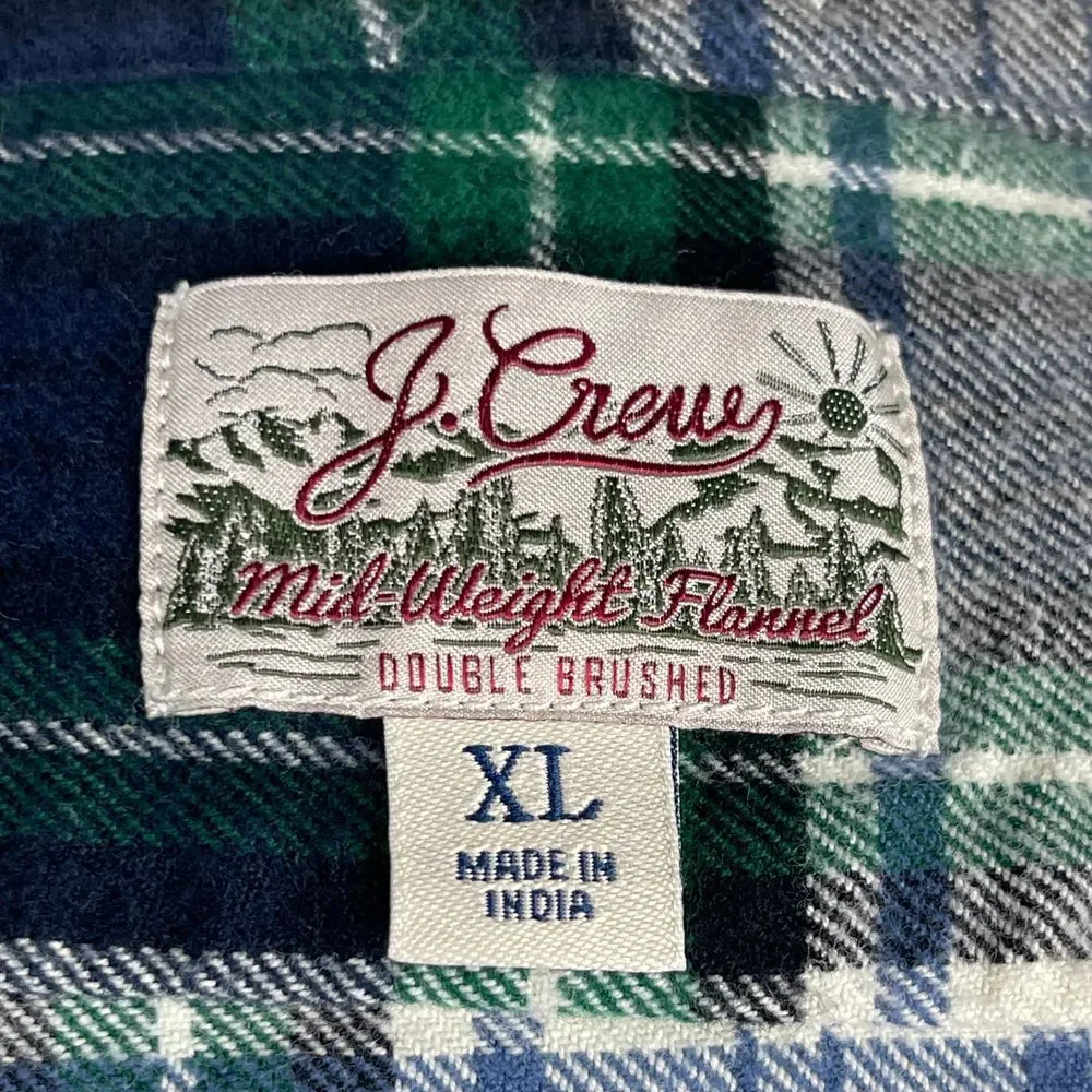 J.‎ Crew-Double Brushed Flannel Plaid Button Down Shirt-Slim Fit -Green Navy-XL
